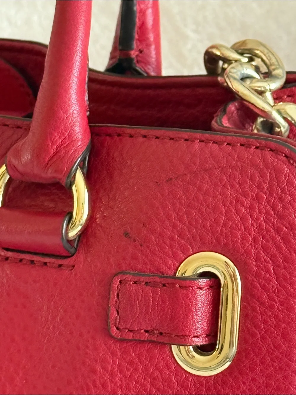 Michael Kors Red Leather Satchel with Gold Hardware